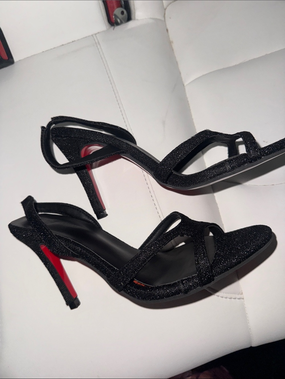 Black Glitter & Red Bottom High Heel Sandals